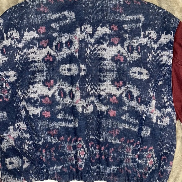 Free People Women's Bomber Jacket Size XS Varsity Chambray Print We The Free - Picture 9 of 10
